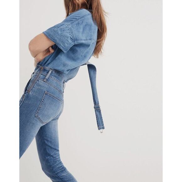 Madewell Skinny Overalls Womens XS Blue Jean Denim Bib Raw Hem Kemp Wash - Picture 2 of 11